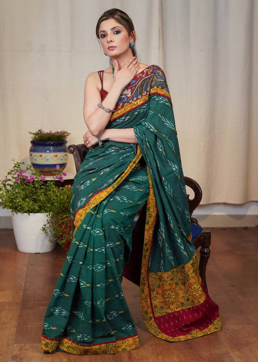 Women's Floral Printed Chiffon Saree with Matching Blouse